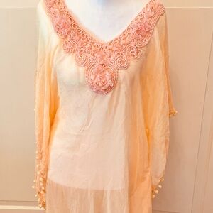 India Boutique Swim Suit Cover Up Boho long sheer Peach